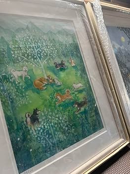 村田なつか　原画　2連作品　ジグレー版画　No.入り　柴犬　猫 Amazon.co.jp: 村田なつか 原画 2連作品 ジグレー版画 No.入り
